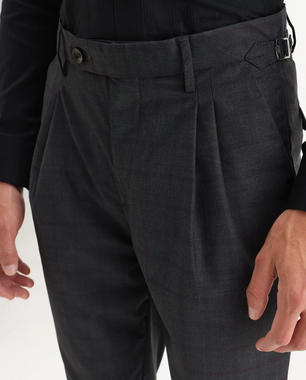 Rare Rabbit Men's Jorin Dark Grey Viscose Blend Plain Relaxed Fit Trouser