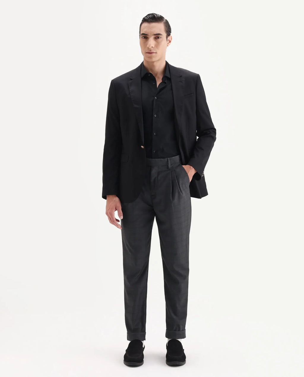 Rare Rabbit Men's Jorin Dark Grey Viscose Blend Plain Relaxed Fit Trouser