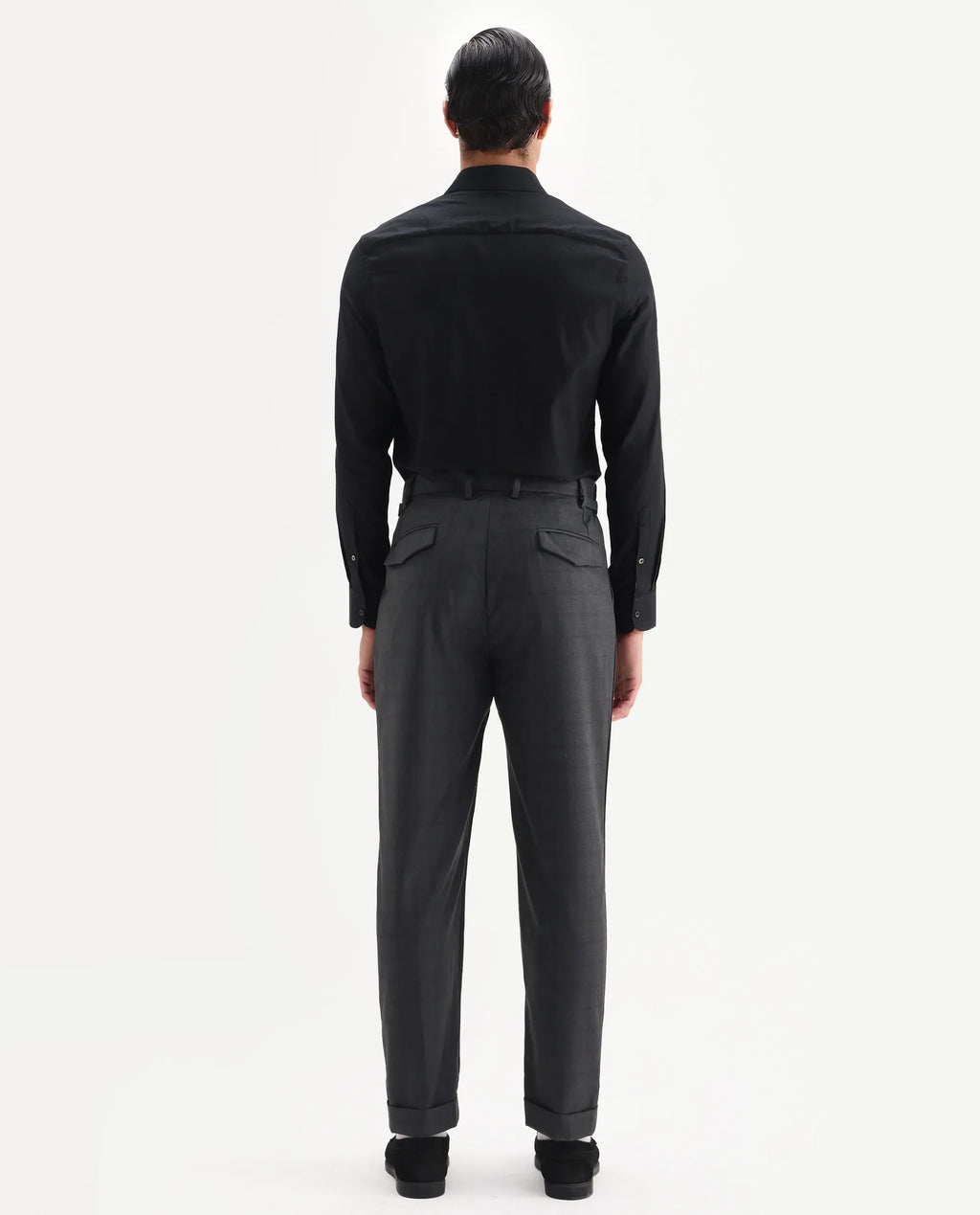 Rare Rabbit Men's Jorin Dark Grey Viscose Blend Plain Relaxed Fit Trouser