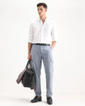 Rare Rabbit Men's Kalor Blue Cotton Plain Regular Fit Trouser
