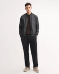 Rare Rabbit Men's Keloe Black Cotton Blend Plain Relaxed Fit Trouser