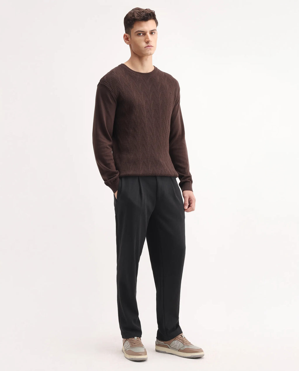 Rare Rabbit Men's Keloe Black Cotton Blend Plain Relaxed Fit Trouser