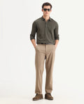 Rare Rabbit Men Kenal Beige Polyester Blend Fabric Button Closure Plain Trouser