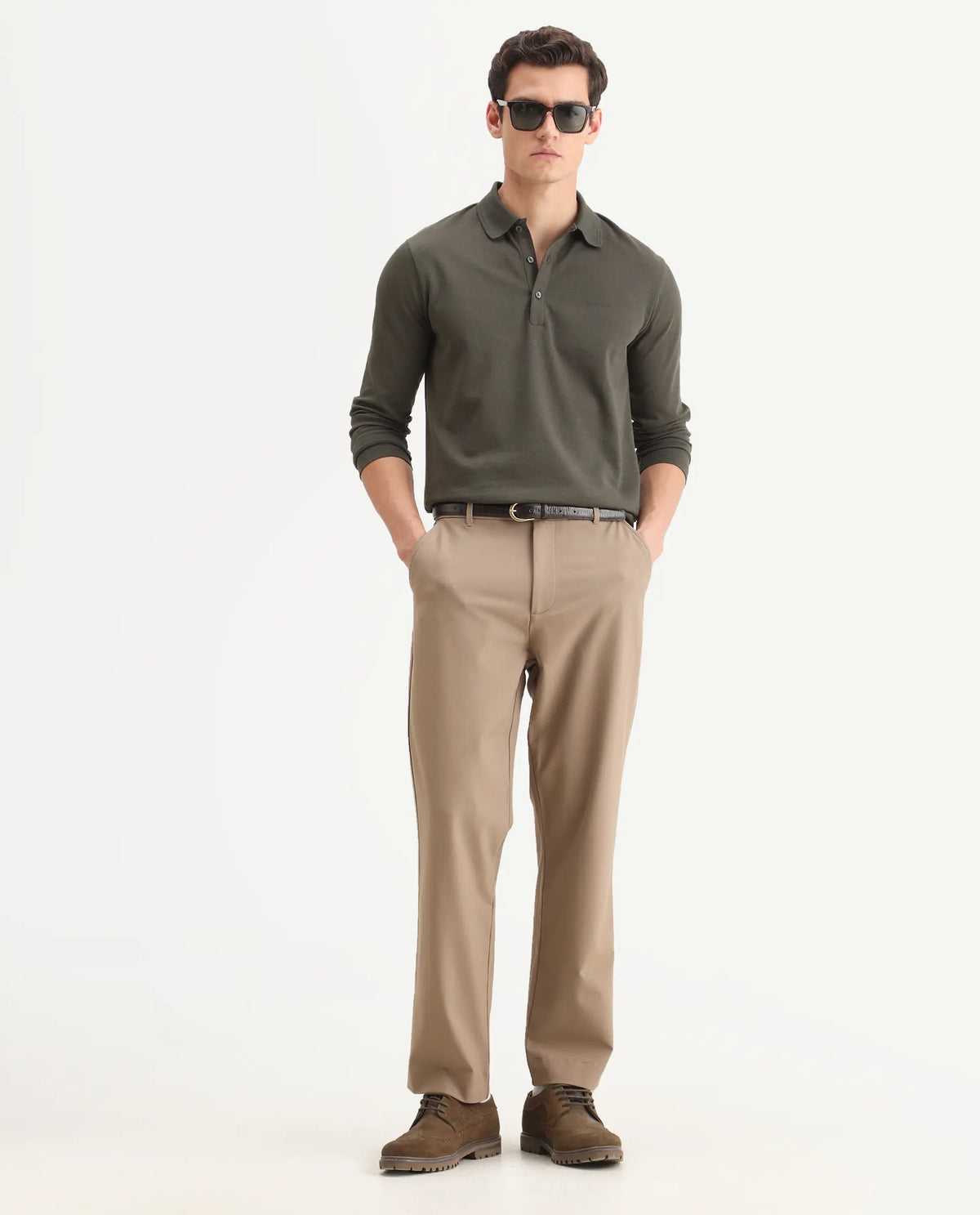 Rare Rabbit Men Kenal Beige Polyester Blend Fabric Button Closure Plain Trouser