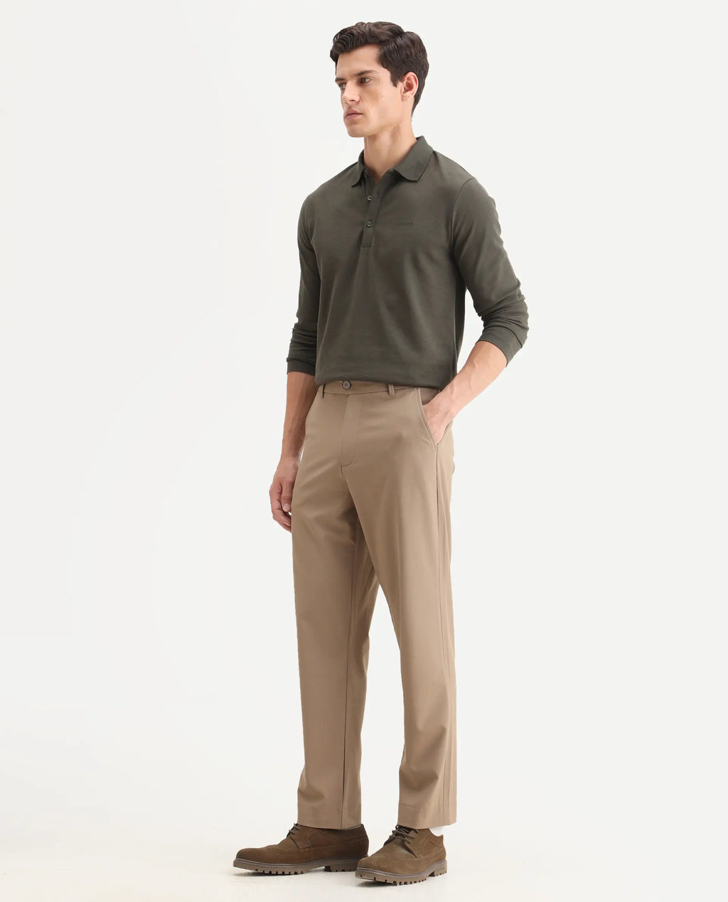 Rare Rabbit Men Kenal Beige Polyester Blend Fabric Button Closure Plain Trouser