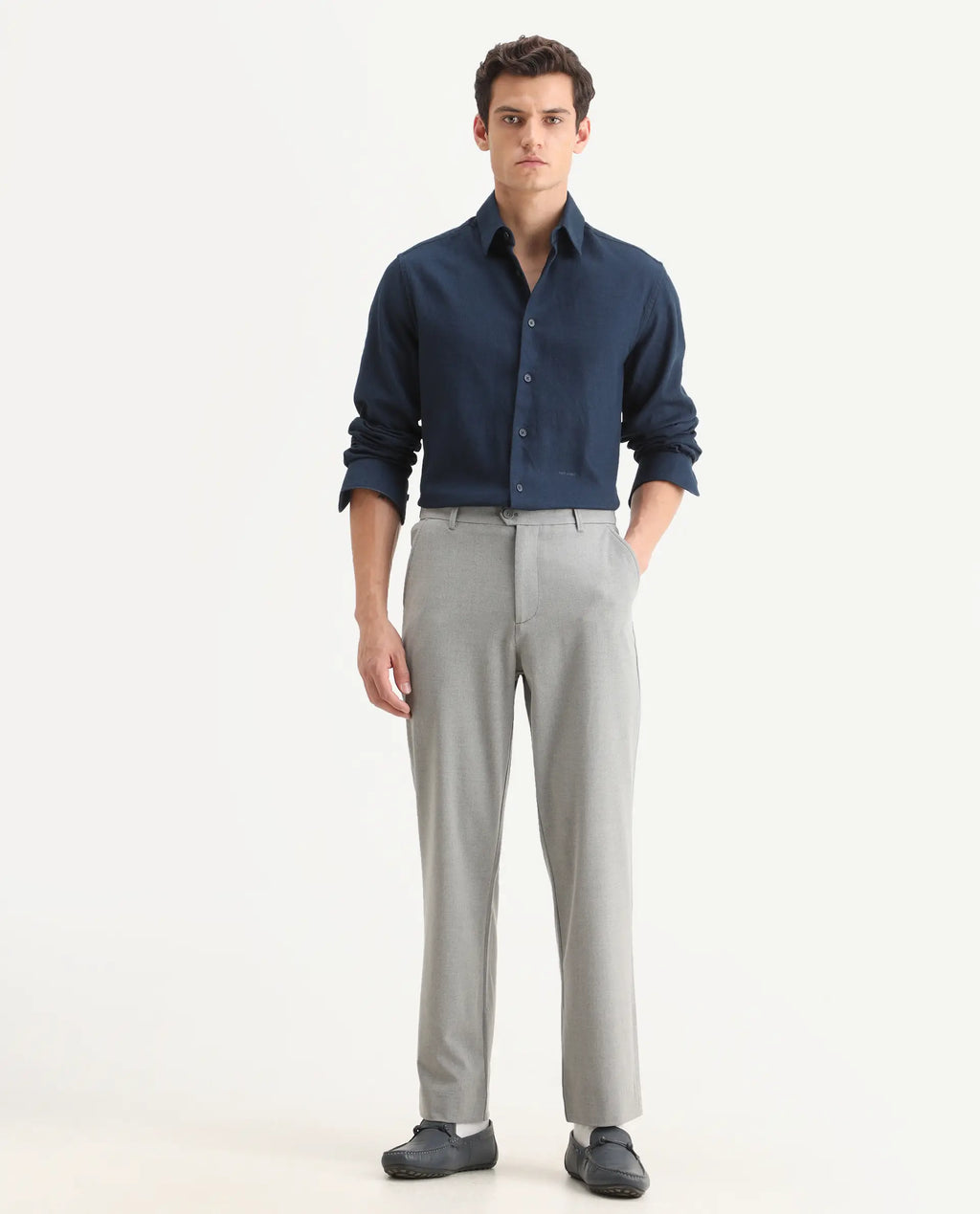 Rare Rabbit Men Kenal Dark Grey Polyester Blend Fabric Button Closure Plain Trouser