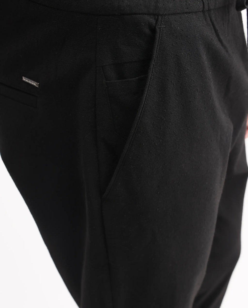 Rare Rabbit Men's Kikos-B Black Polyester Plain Regular Fit Trouser