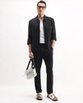 Rare Rabbit Men's Kikos-B Black Polyester Plain Regular Fit Trouser