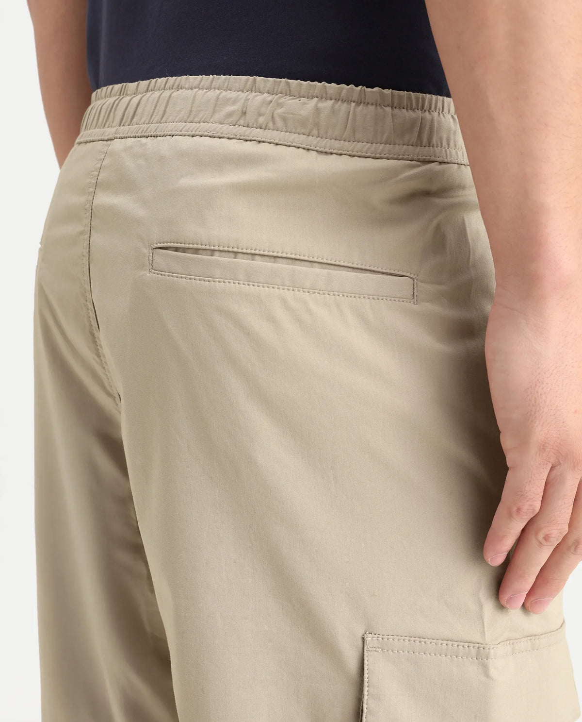 Rare Rabbit Men's Korb Beige Cotton Blend Plain Relaxed Fit Trouser