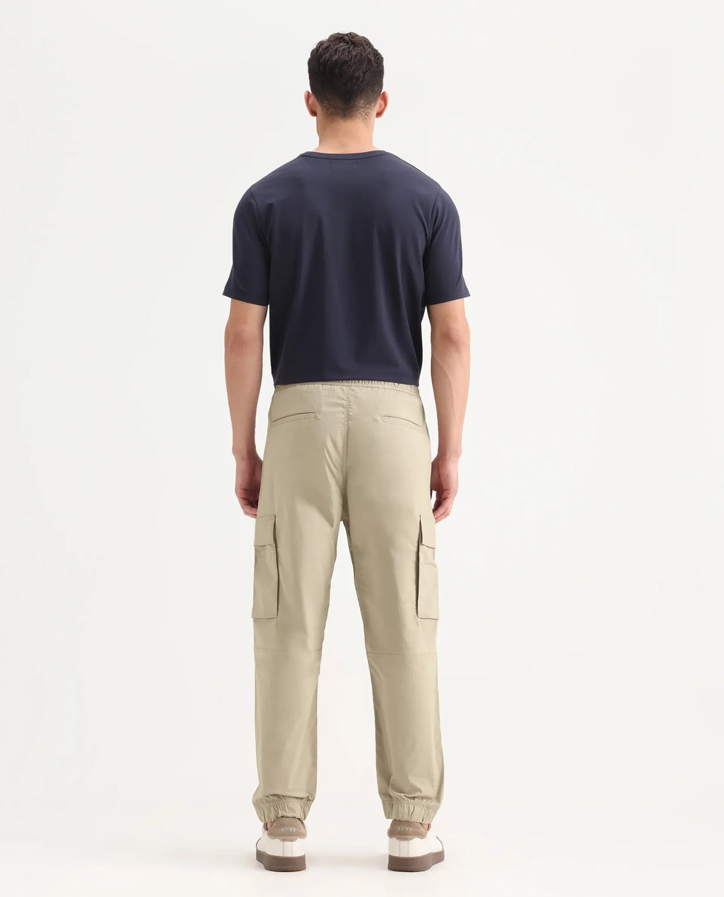 Rare Rabbit Men's Korb Beige Cotton Blend Plain Relaxed Fit Trouser