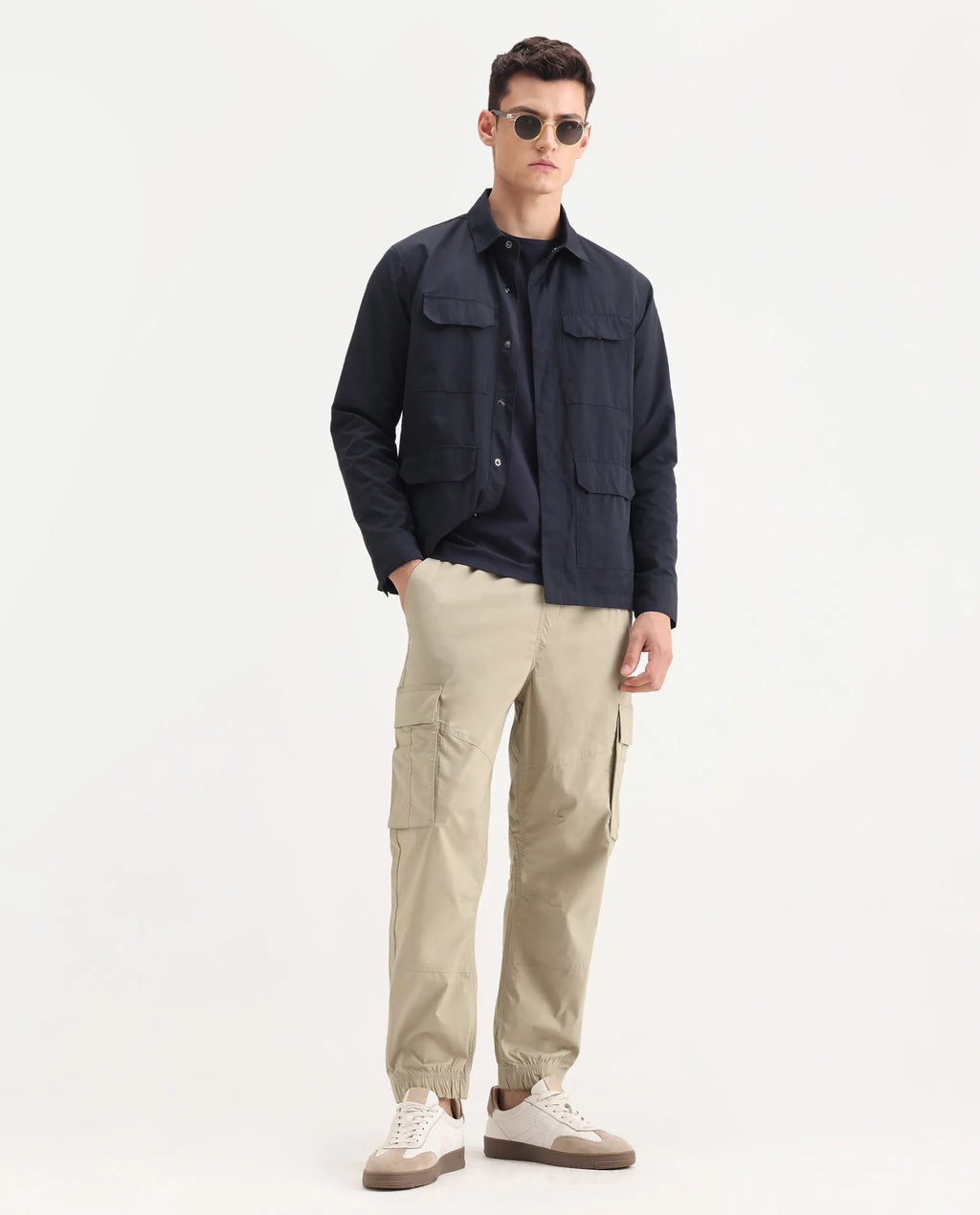 Rare Rabbit Men's Korb Beige Cotton Blend Plain Relaxed Fit Trouser
