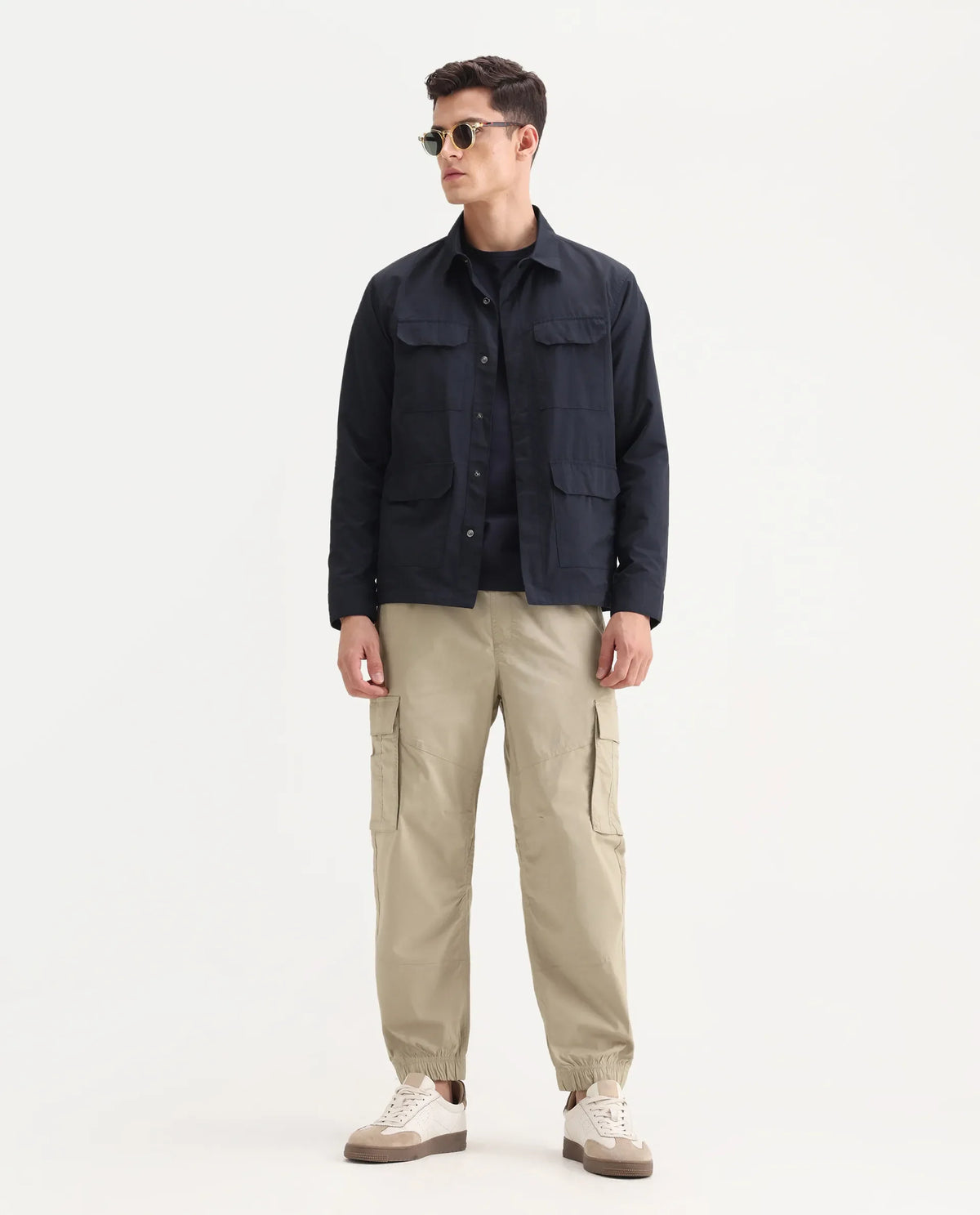 Rare Rabbit Men's Korb Beige Cotton Blend Plain Relaxed Fit Trouser