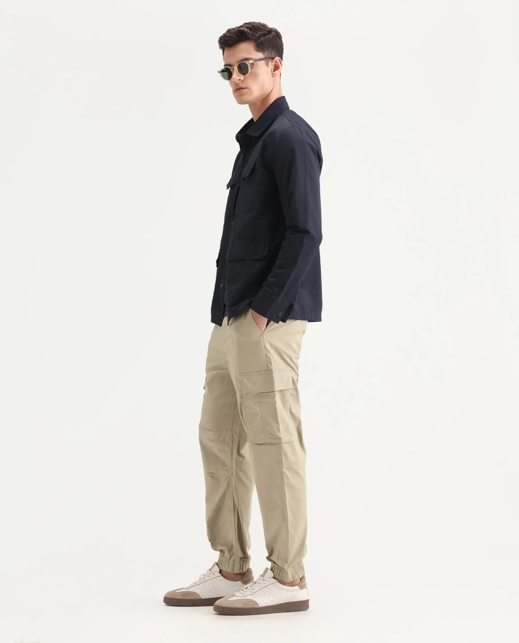 Rare Rabbit Men's Korb Beige Cotton Blend Plain Relaxed Fit Trouser