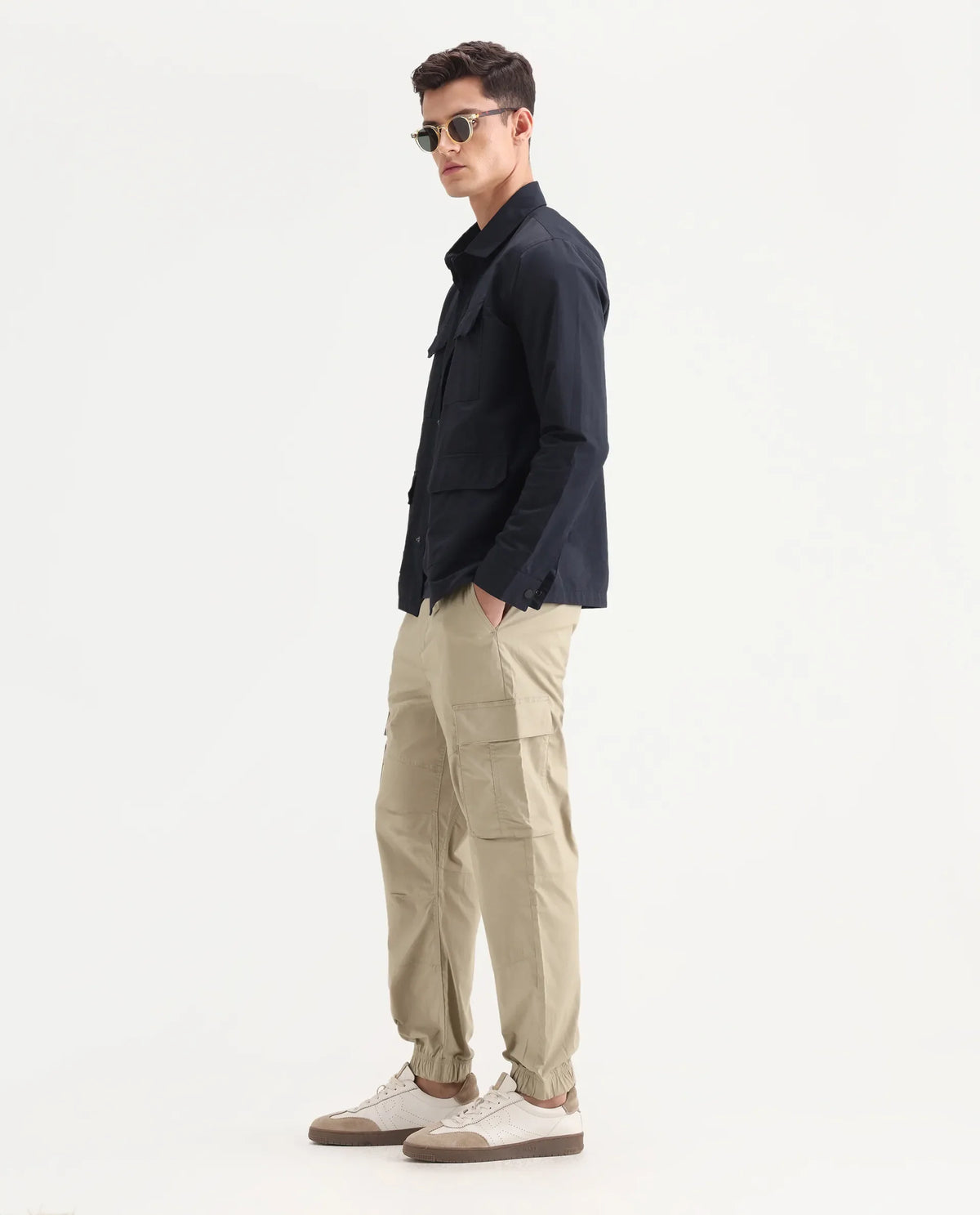 Rare Rabbit Men's Korb Beige Cotton Blend Plain Relaxed Fit Trouser