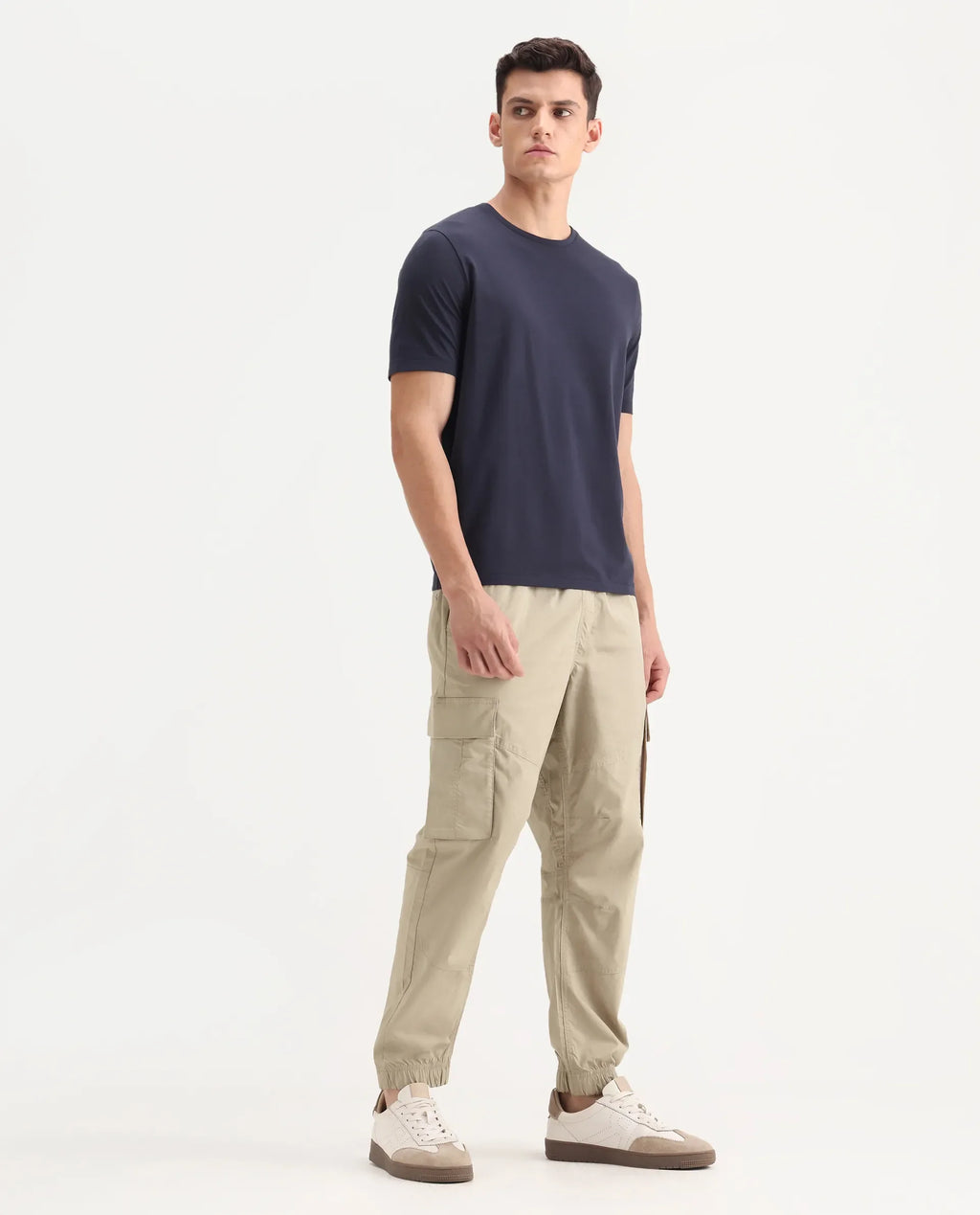 Rare Rabbit Men's Korb Beige Cotton Blend Plain Relaxed Fit Trouser