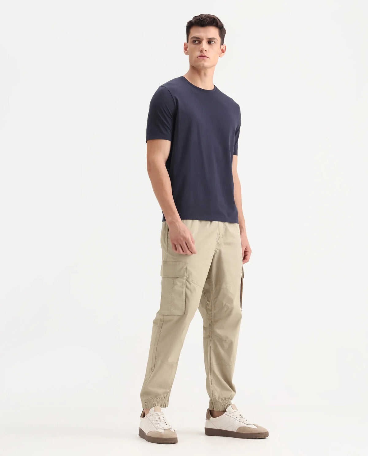 Rare Rabbit Men's Korb Beige Cotton Blend Plain Relaxed Fit Trouser
