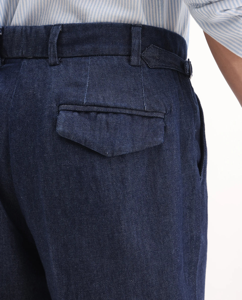 Rare Rabbit Men's Leni Blue Cotton Blend Plain Baggy Fit Gurkha Trouser