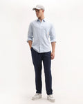 Rare Rabbit Men's Leni Blue Cotton Blend Plain Baggy Fit Gurkha Trouser