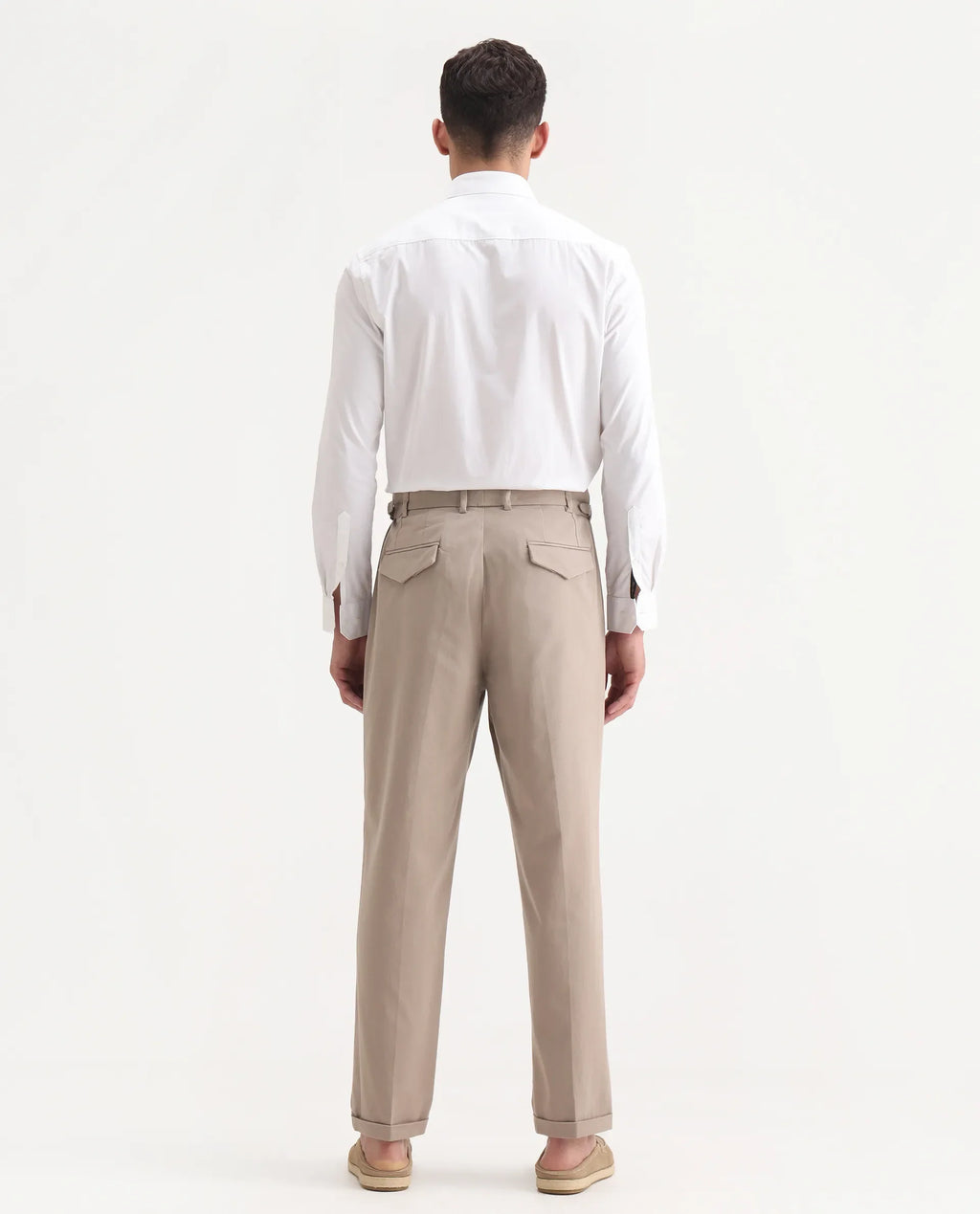 Rare Rabbit Men's Leni Dark Beige Cotton Blend Plain Regular Fit Gurkha Trouser