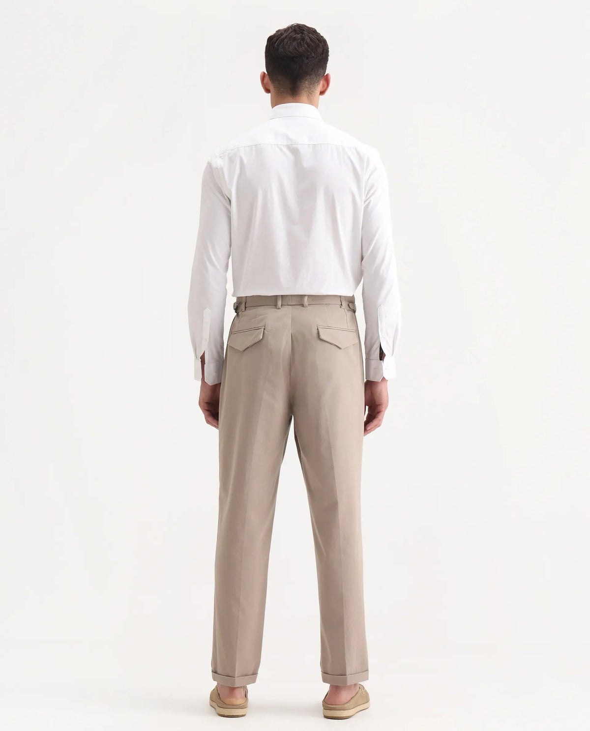 Rare Rabbit Men's Leni Dark Beige Cotton Blend Plain Regular Fit Gurkha Trouser