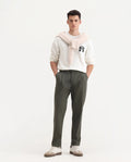 Rare Rabbit Men's Leni Olive Cotton Blend Plain Baggy Fit Gurkha  Trouser