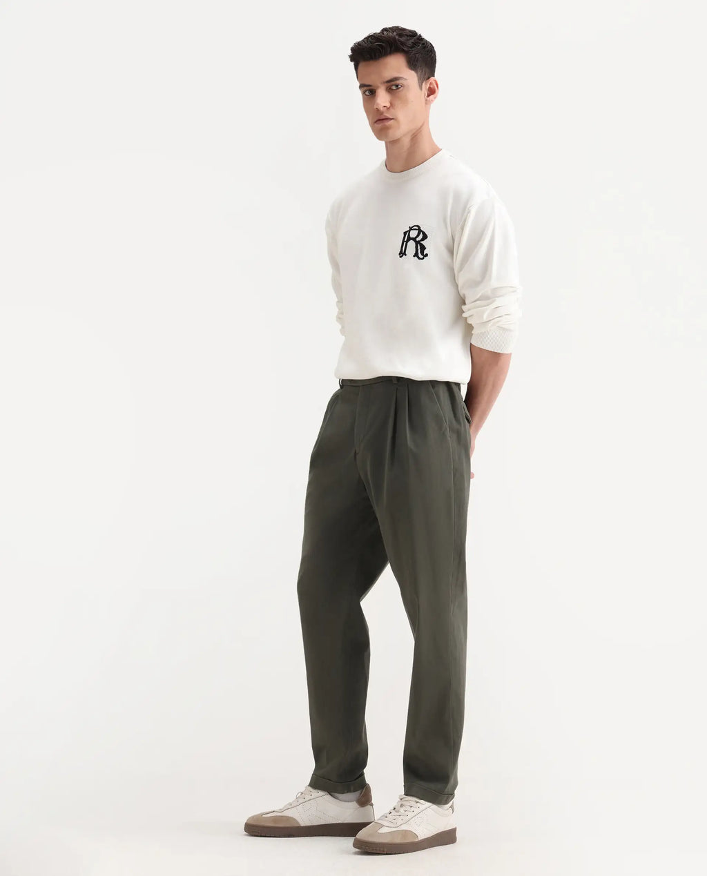 Rare Rabbit Men's Leni Olive Cotton Blend Plain Baggy Fit Gurkha  Trouser