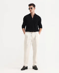 Rare Rabbit Men's Leni White Cotton Blend Plain Baggy Fit Gurkha Trouser