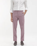 Rare Rabbit Men's Linotel Pastel Pink Cotton Blend Plain Regular Fit Trouser