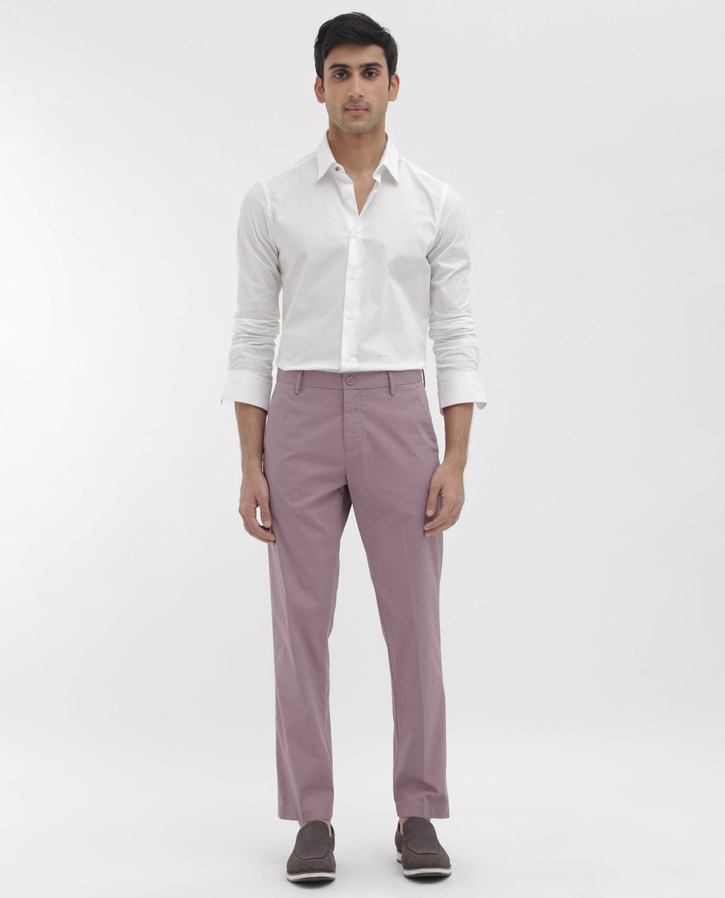 Rare Rabbit Men's Linotel Pastel Pink Cotton Blend Plain Regular Fit Trouser