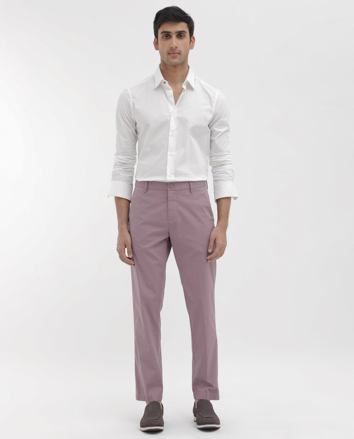 Rare Rabbit Men's Linotel Pastel Pink Cotton Blend Plain Regular Fit Trouser