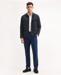 Rare Rabbit Men's Linotel Blue Cotton Blend Plain Regular Fit Trouser