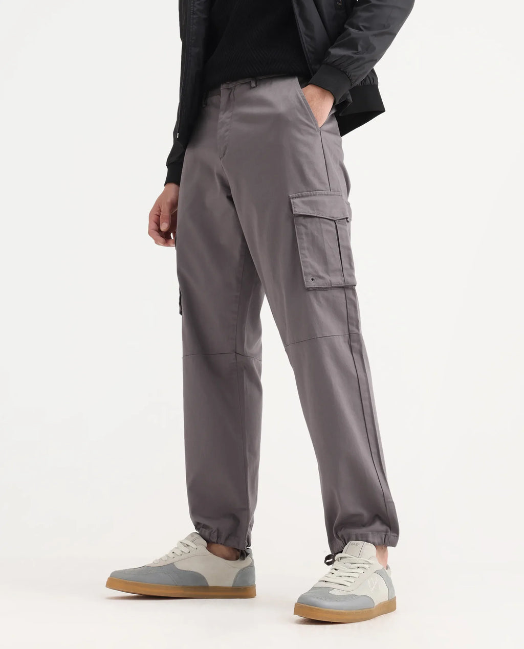 Rare Rabbit Men's Maks Dark Grey Cotton Plain Regular Fit Trouser