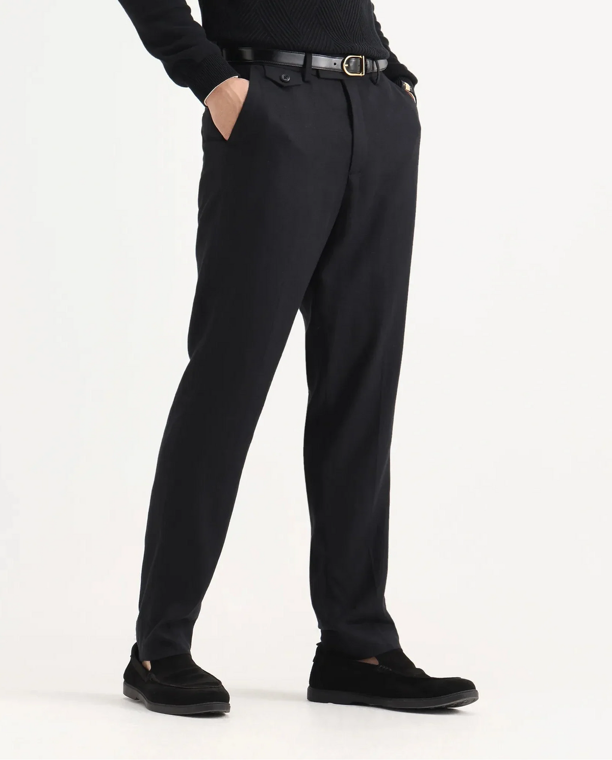 Rare Rabbit Men's Masoni-B Black Linen Blend Plain Relaxed Fit Trouser
