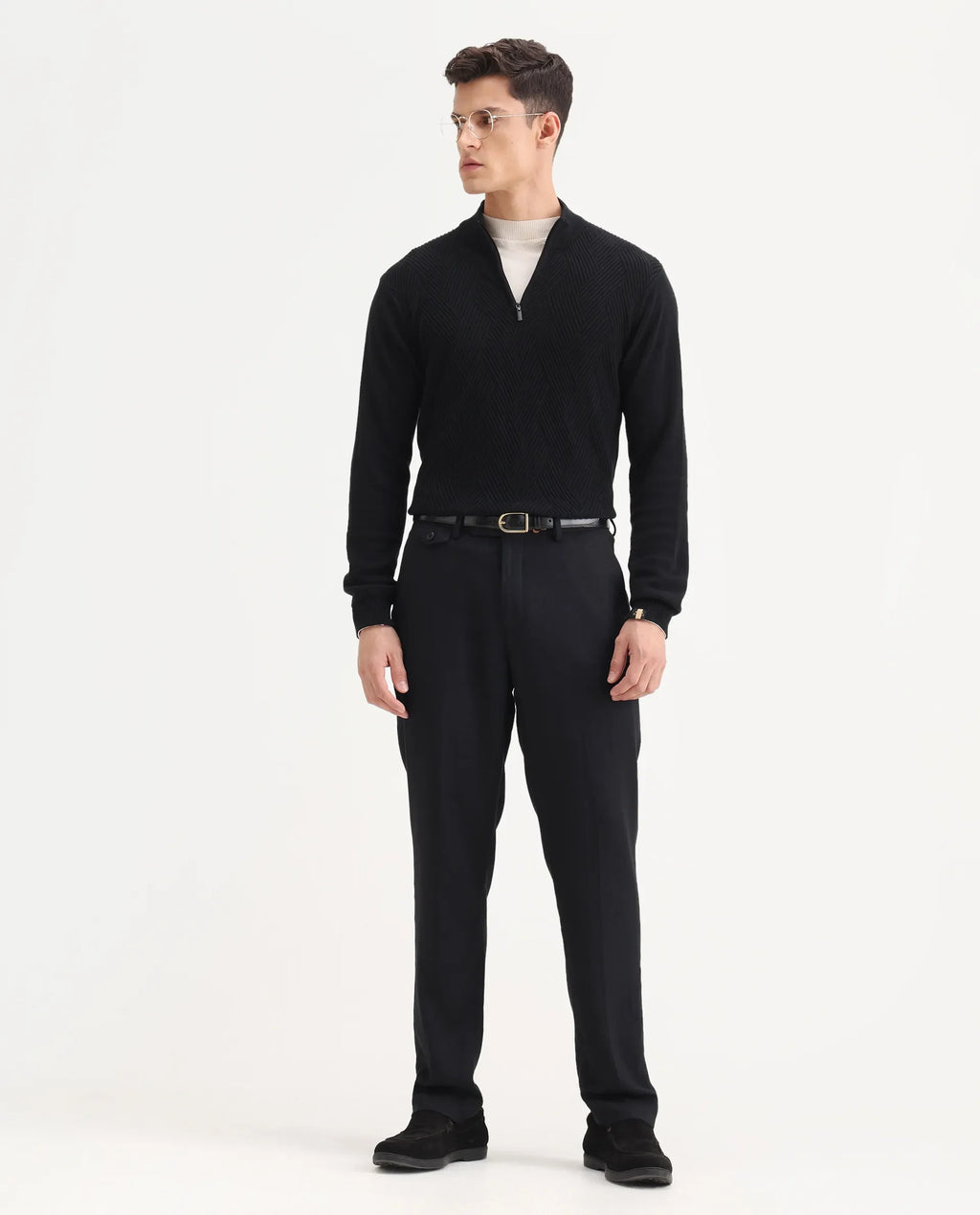 Rare Rabbit Men's Masoni-B Black Linen Blend Plain Relaxed Fit Trouser