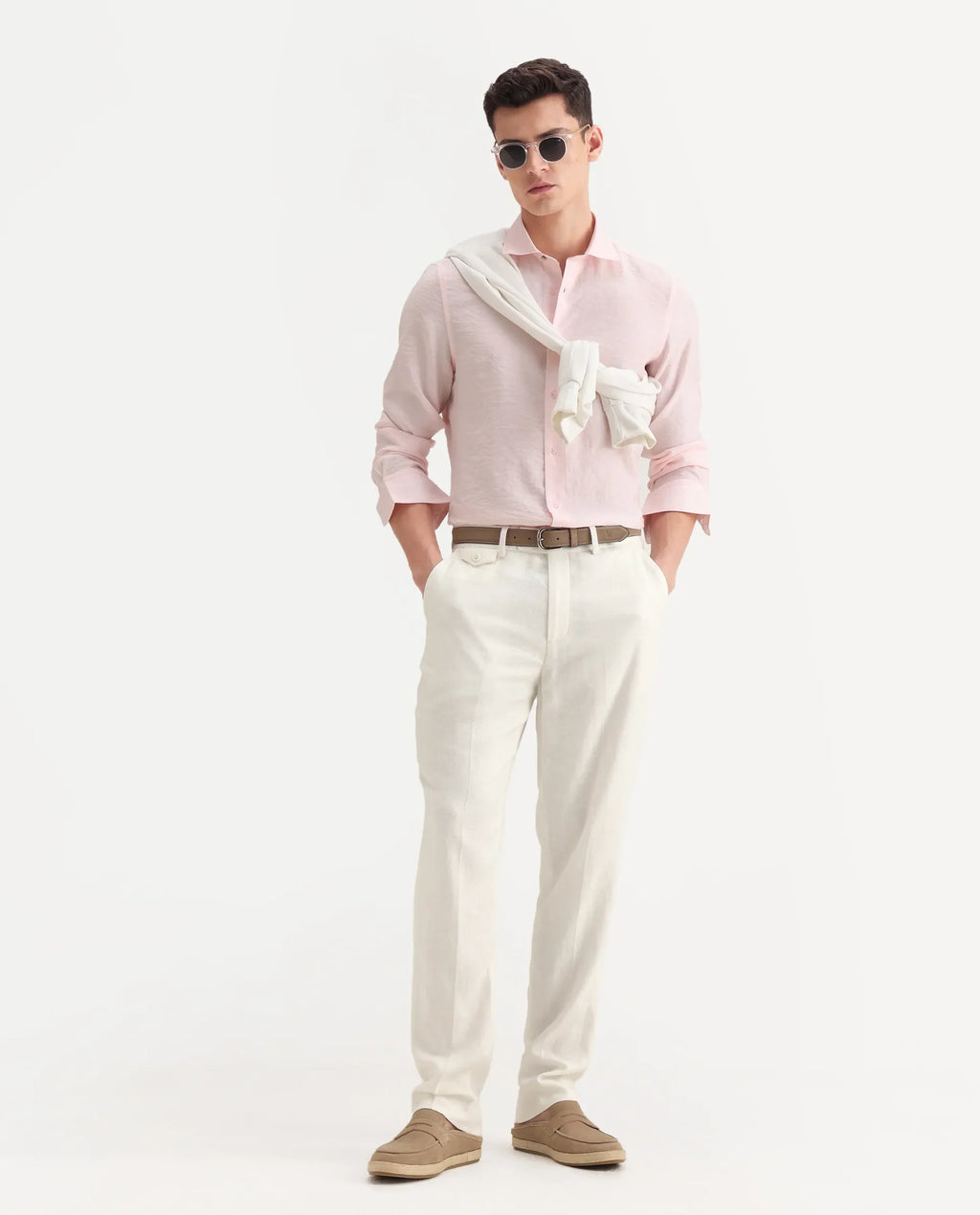 Rare Rabbit Men's Masoni-B Off White Linen Blend Plain Relaxed Fit Trouser