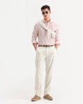 Rare Rabbit Men's Masoni-B Off White Linen Blend Plain Relaxed Fit Trouser
