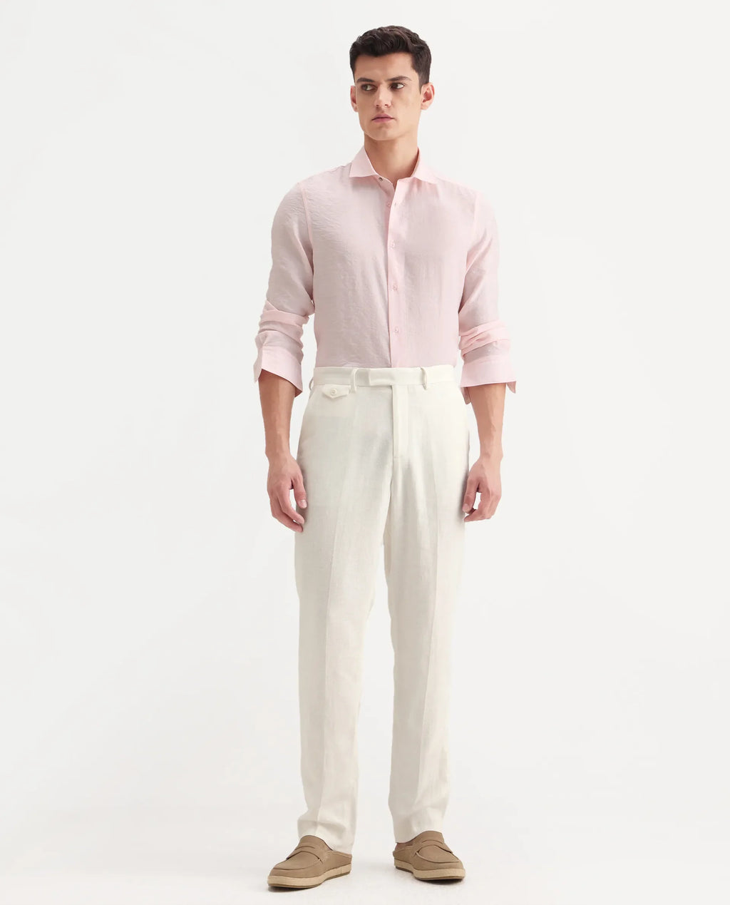 Rare Rabbit Men's Masoni-B Off White Linen Blend Plain Relaxed Fit Trouser