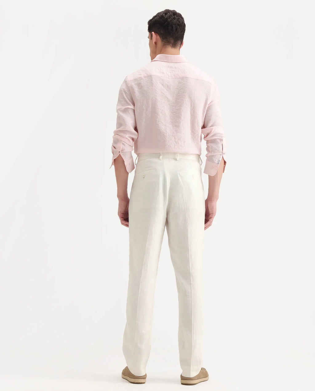 Rare Rabbit Men's Masoni-B Off White Linen Blend Plain Relaxed Fit Trouser