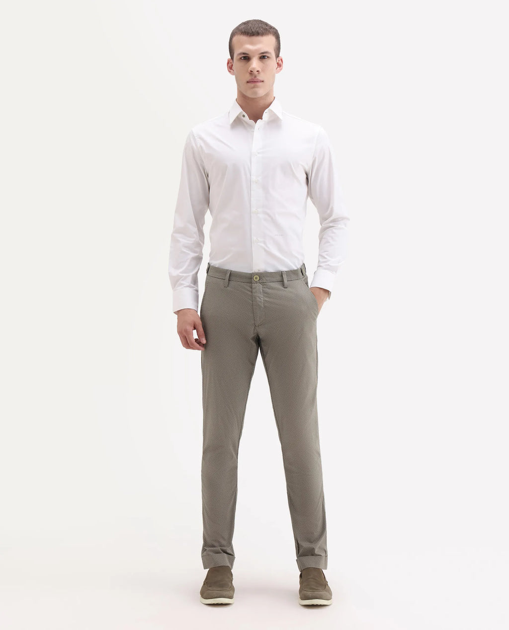 Rare Rabbit Men's Maxim Beige Cotton Polka Print Slim Fit Trouser