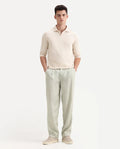 Rare Rabbit Men's Memos Light Green Tencel Plain Regular Fit Trouser