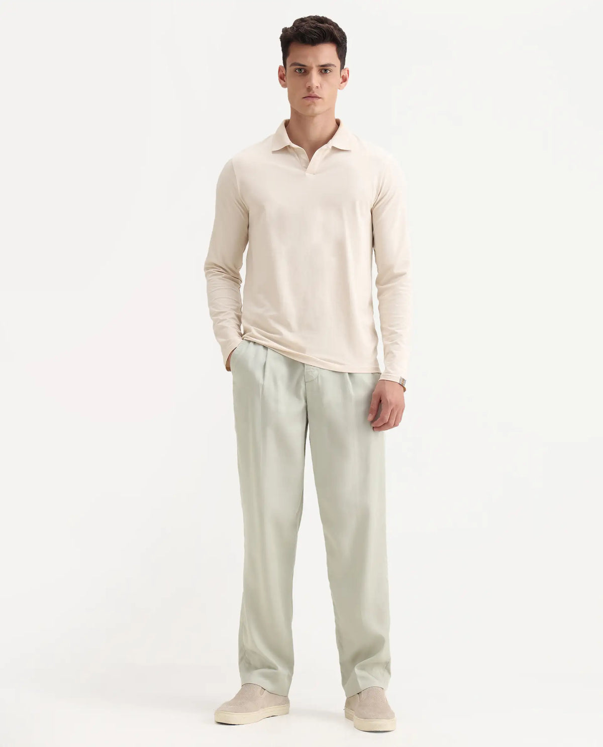 Rare Rabbit Men's Memos Light Green Tencel Plain Regular Fit Trouser