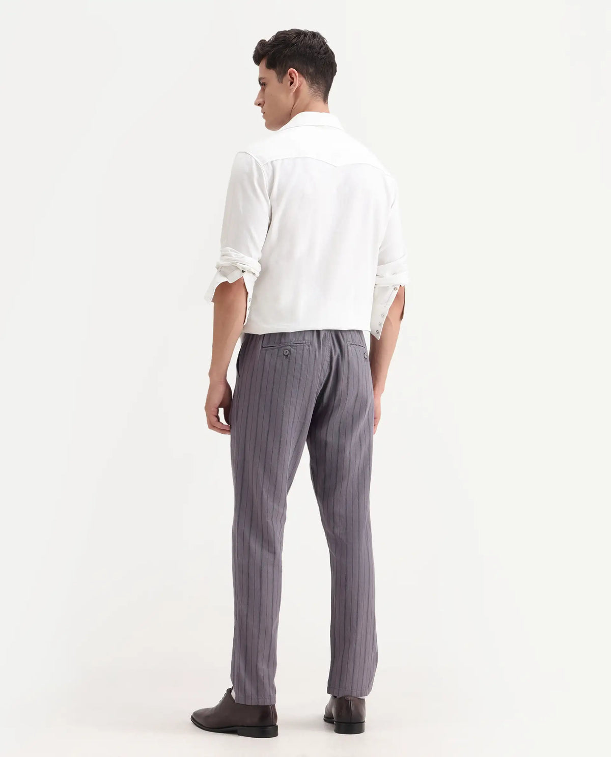 Rare Rabbit Men's Milos Dusky Purple Linen Blend Striped Print Regular Fit Trouser