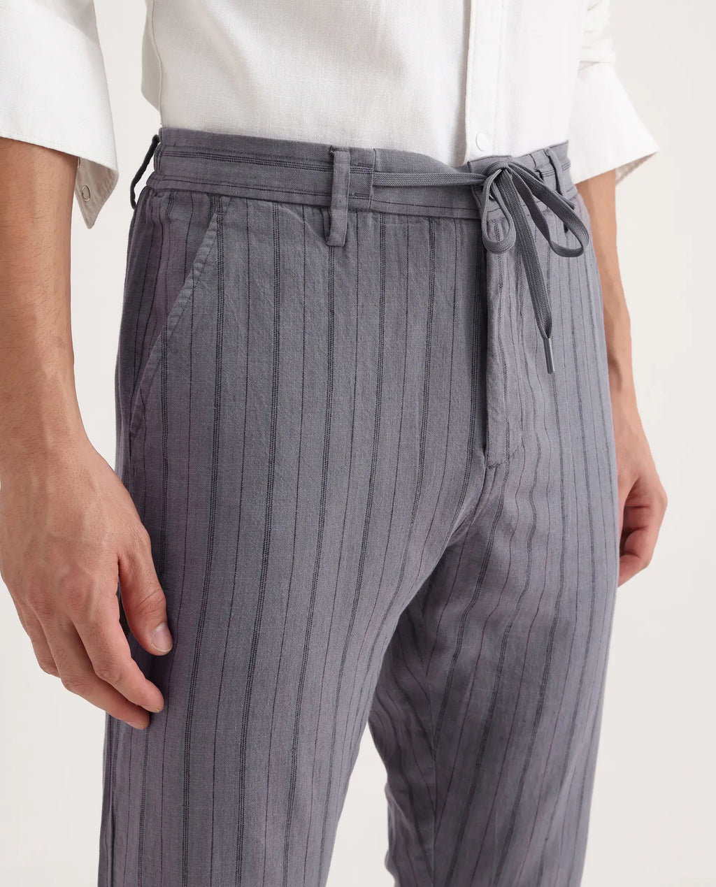 Rare Rabbit Men's Milos Dusky Purple Linen Blend Striped Print Regular Fit Trouser