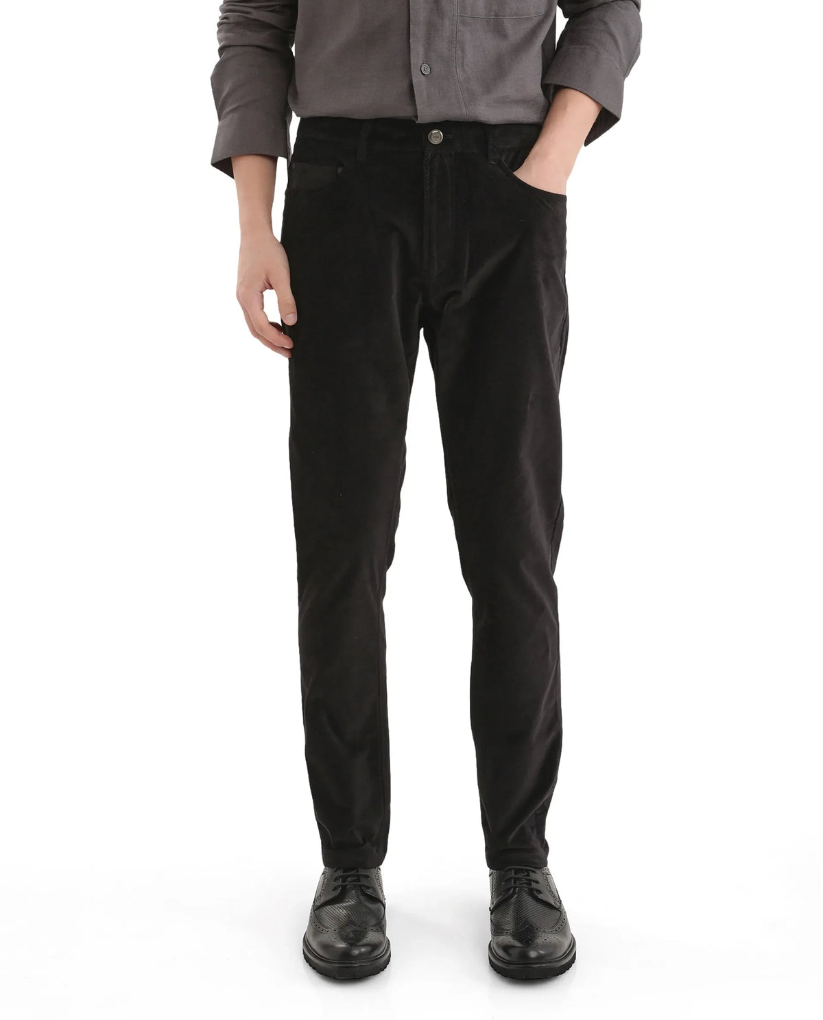 Rare Rabbit Men's Nahor Black Cotton Plain Regular Fit Trouser