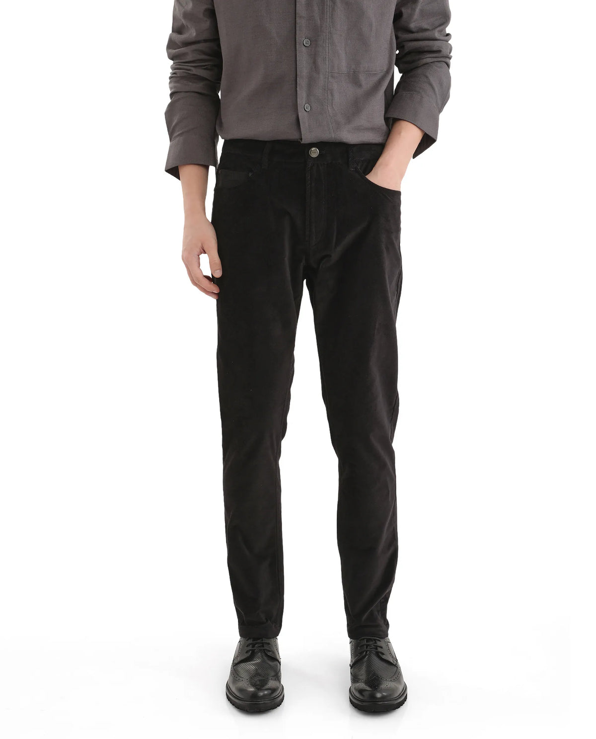 Rare Rabbit Men's Nahor Black Cotton Plain Regular Fit Trouser