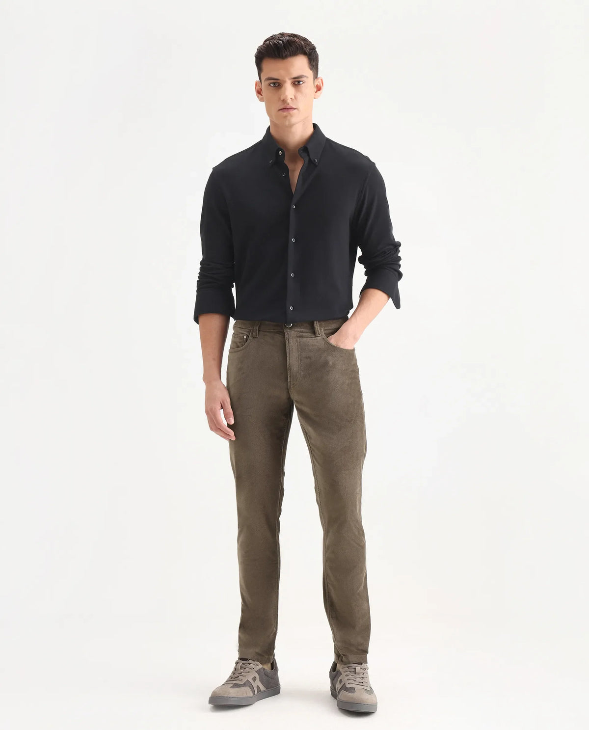 Rare Rabbit Men's Nahor Brown Cotton Plain Regular Fit Trouser