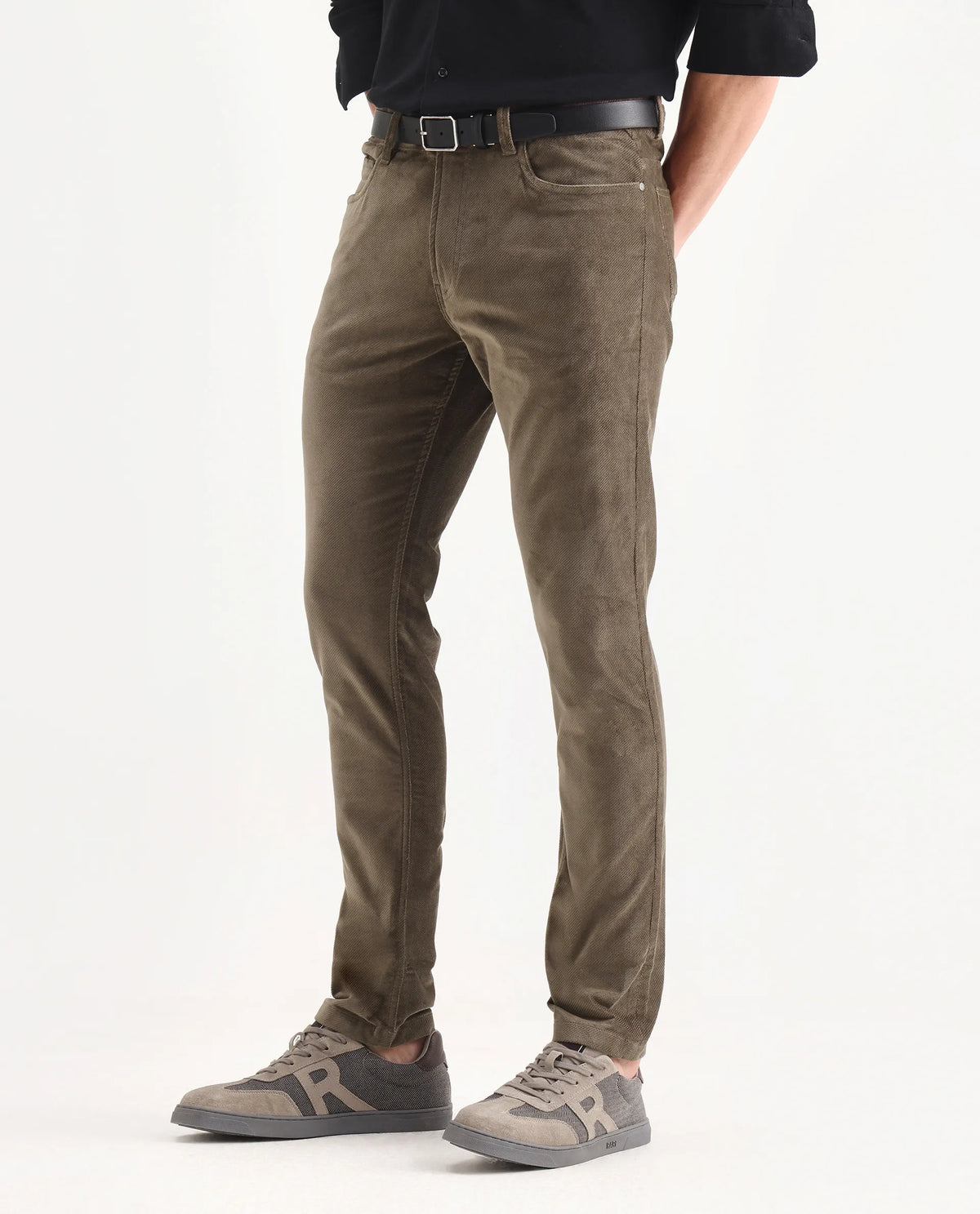 Rare Rabbit Men's Nahor Brown Cotton Plain Regular Fit Trouser