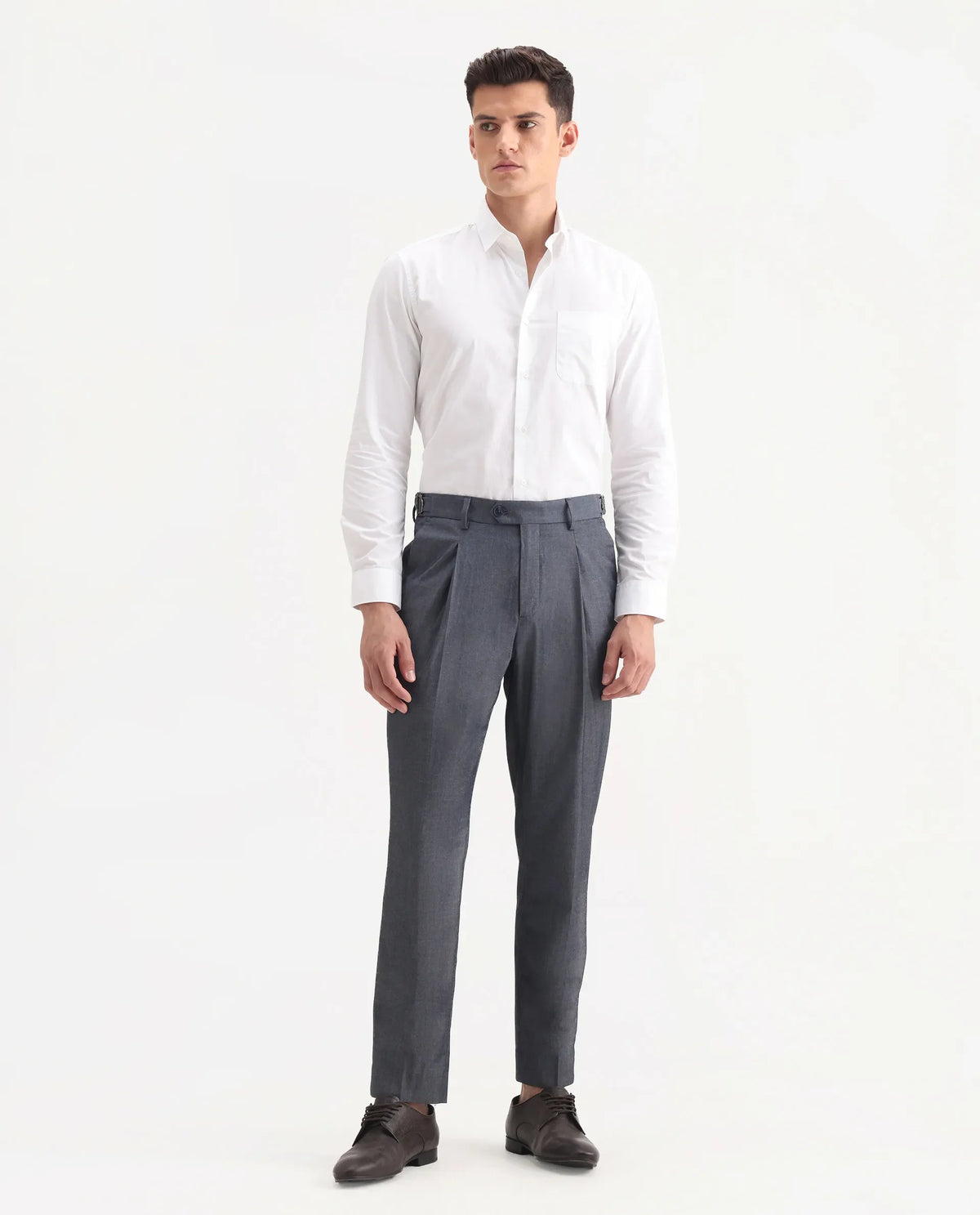 Rare Rabbit Men's Naji Blue Polyester Blend Plain Relaxed Fit Gurkha Trouser
