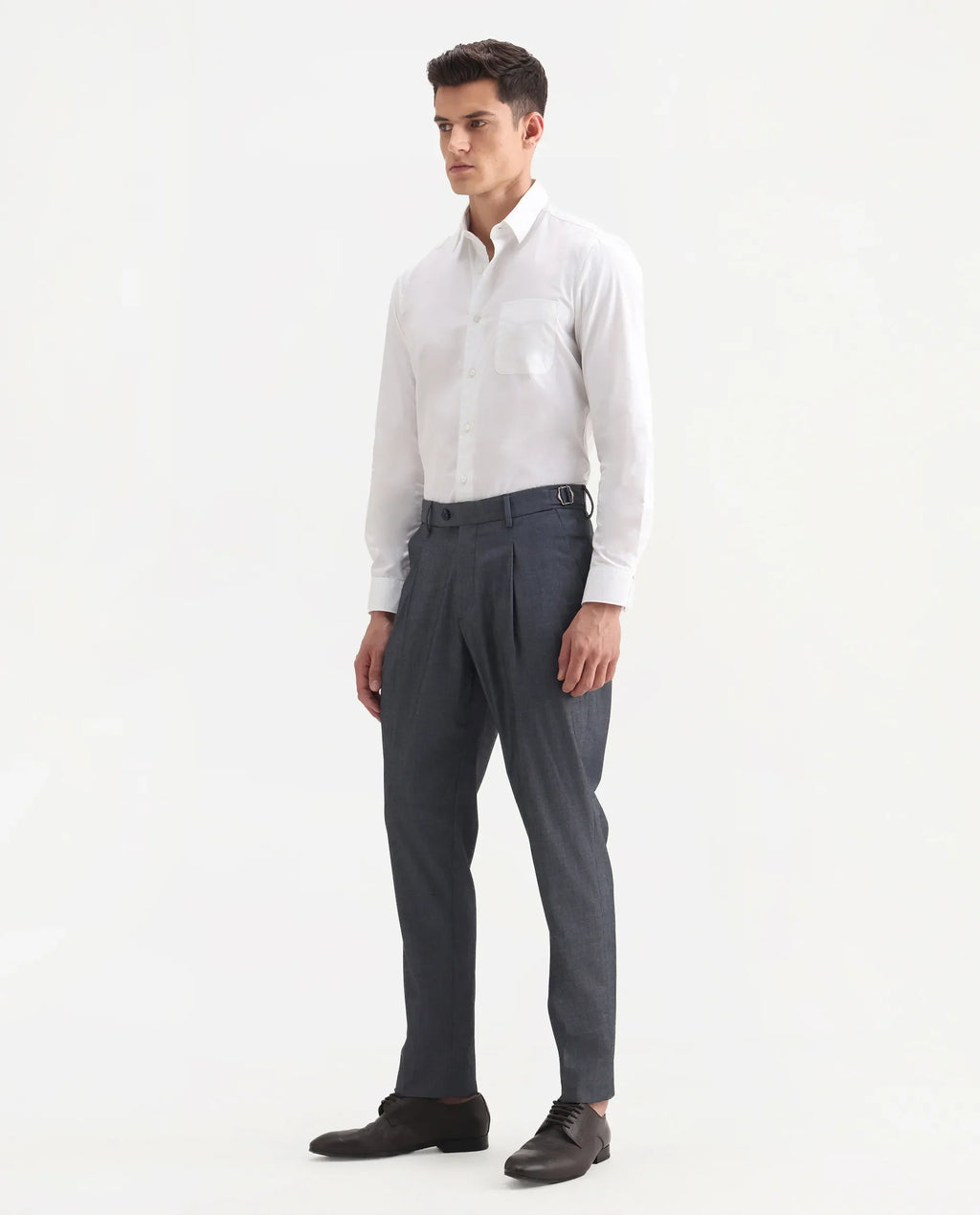 Rare Rabbit Men's Naji Blue Polyester Blend Plain Relaxed Fit Gurkha Trouser