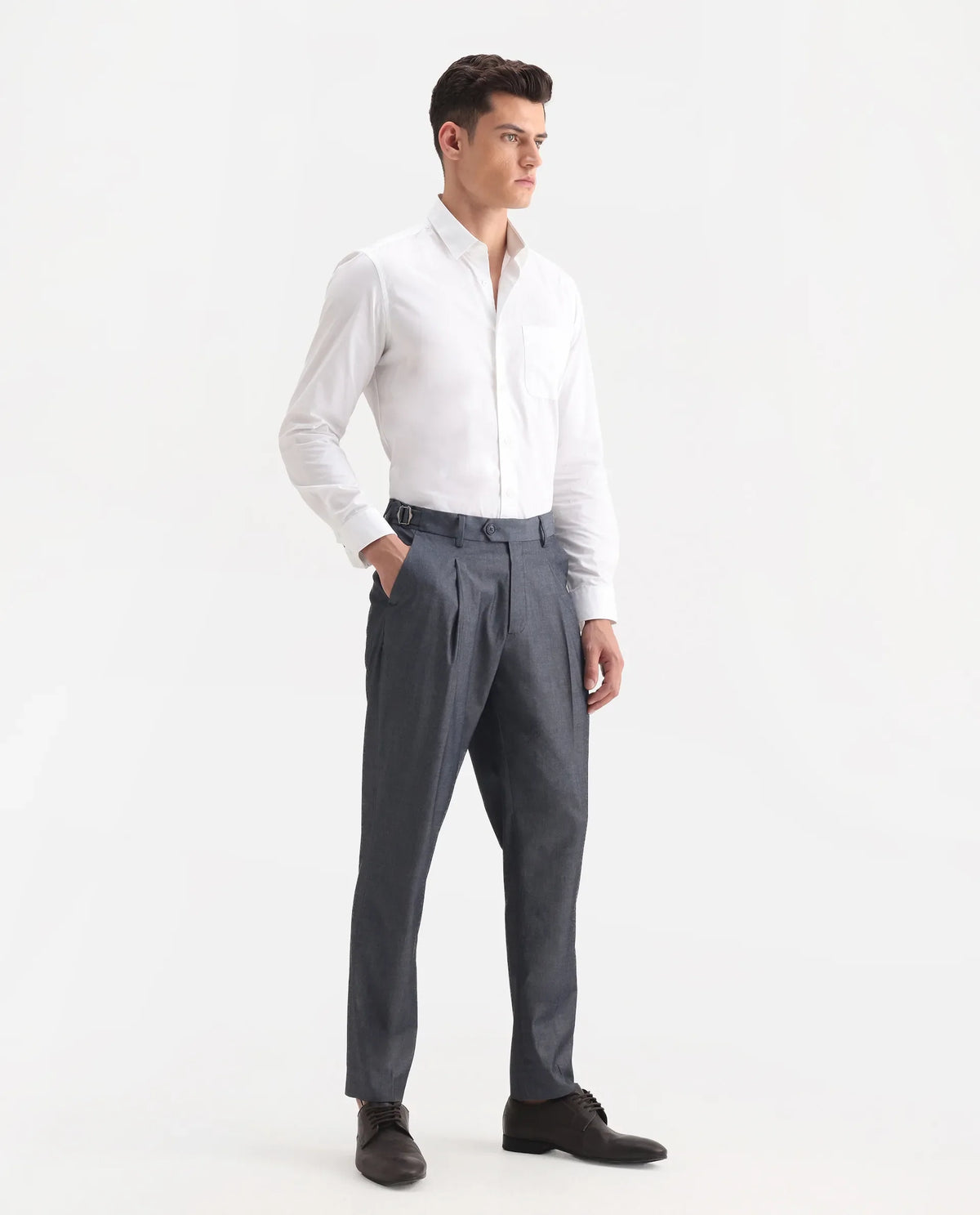 Rare Rabbit Men's Naji Blue Polyester Blend Plain Relaxed Fit Gurkha Trouser